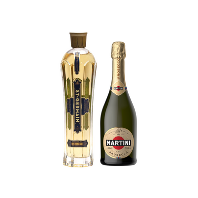 L'ensemble St-Germain Spritz 70cl avec une bouteille de prosecco Martini et une bouteille de St-Germain